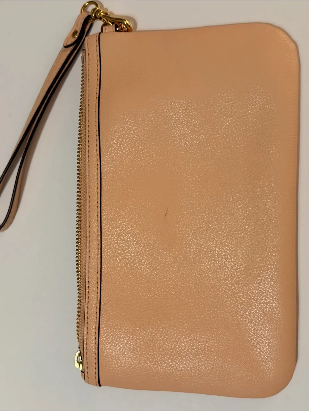 Lauren Ralph Lauren LIGHT PINK Pebbled Logo Zip Wristlet Pouch Gold Hardware